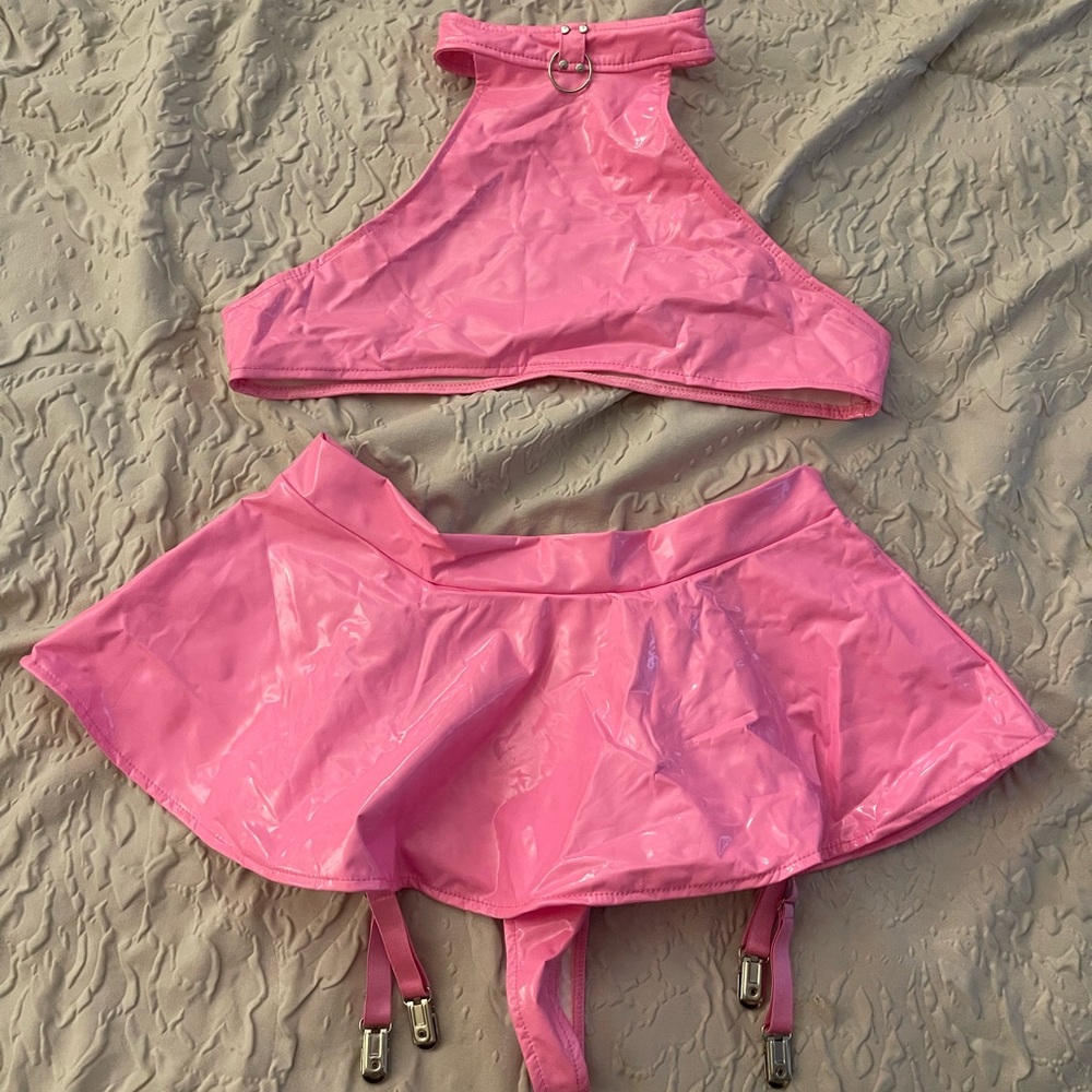 Pink Halter Top and Skirt Set